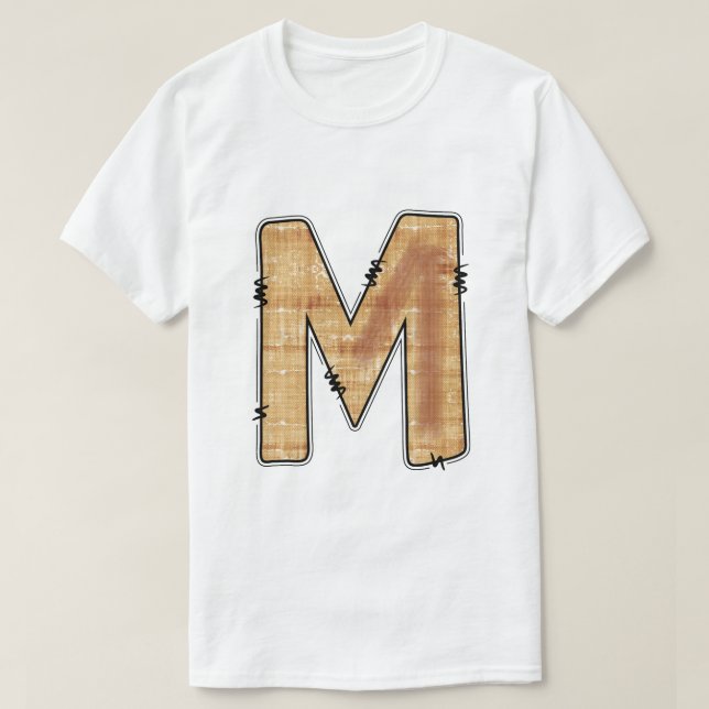 Rustik bokstav M juteskuren textur monogram vit T Shirt (Design framsida)