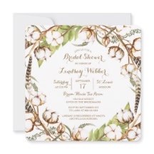 Rustik bomullsfjäder Inbjudningskort för möhippan