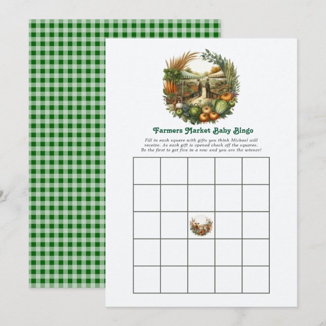 Rustik Bondemarknad Baby Shower Bingo-spel Inbjudningar (Fram/baksida)