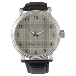 Rustik bondgård beige grå Plaid Tartan Armbandsur