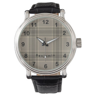 Rustik bondgård beige grå Plaid Tartan Armbandsur