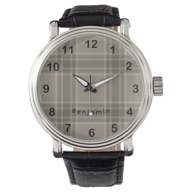 Rustik bondgård beige grå Plaid Tartan Armbandsur (Framsida)