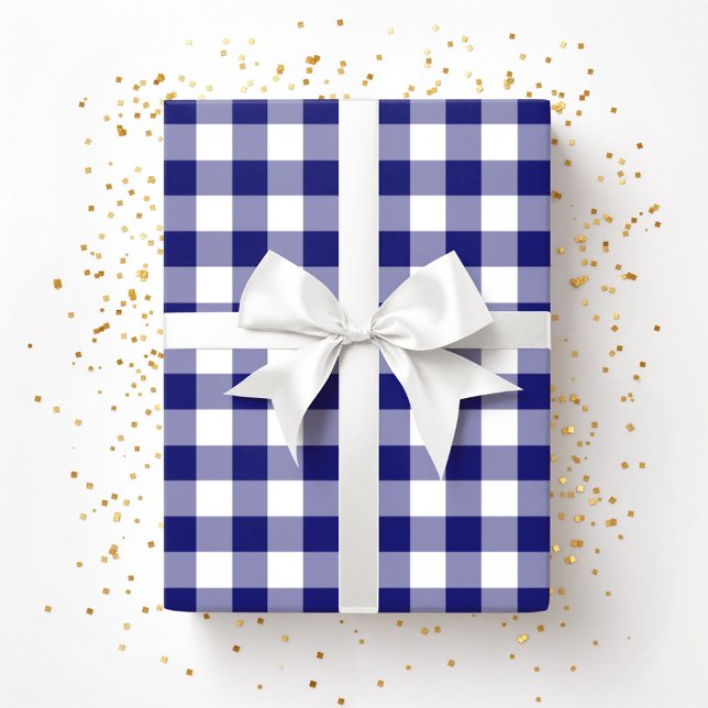 Rustik bondgård blå och vit rutig mönster presentpapper (Rustic Farmhouse Blue & White Checked Pattern Wrapping Paper)