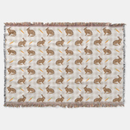 Rustik Bondgård Brun Hare Och Morötter Beige Filt