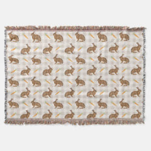 Rustik Bondgård Brun Hare Och Morötter Beige Filt