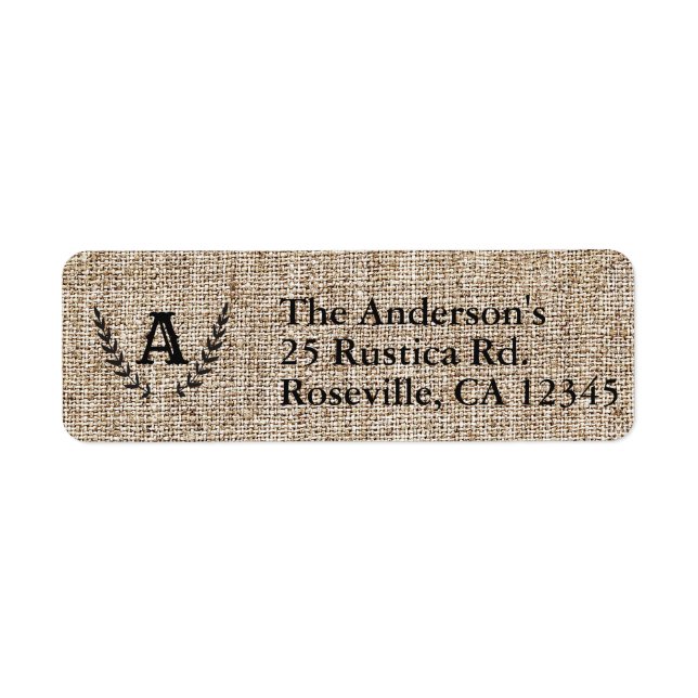 Rustik Bondgård Jute & Svart Botanisk Lagerblad Returadress Etikett (Framsidan)