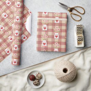 Rustik bondgård mason kruka blomster gingham TMF26 Presentpapper