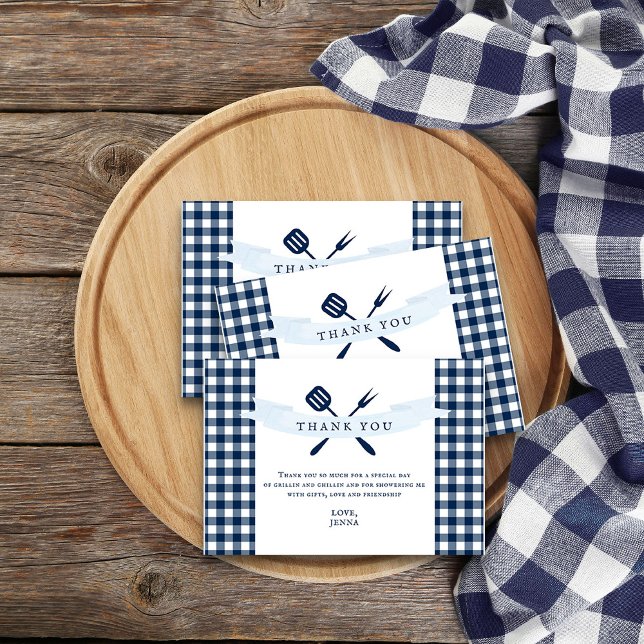 Rustik bondgård Navy Blue Rutig Grill Bröllopsdusc Tack Kort (Thank You cards from my Rustic Farmhouse BBQ Bridal Shower collection
)