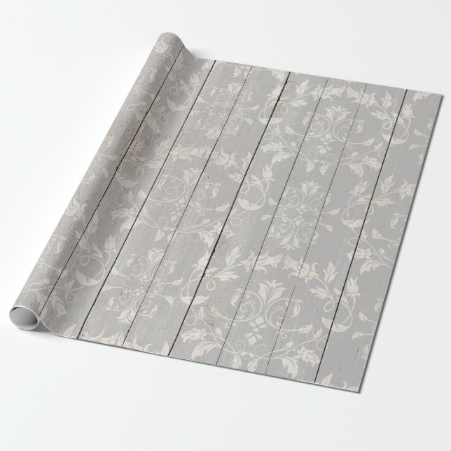 Rustik Bondgård Shabby Chic Vit Trä Dekorativ Presentpapper (Utrullad)