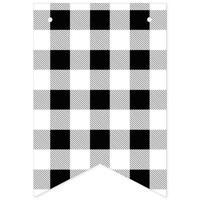 rustik bondgård svart vit buffelrutig fest vimplar (Första flaggan)