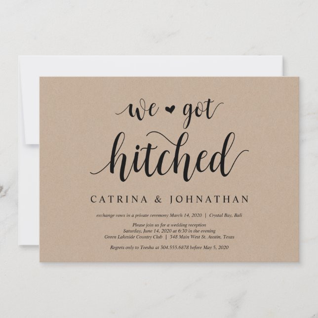 Rustik Bondgårds-Kraft, Svart skrivstil, Bröllopsf Inbjudningar (Framsida)