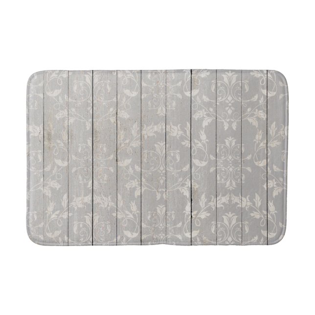 Rustik bondgårdsshabby chic vit trä dekorativ badrumsmatta (Framsidan)