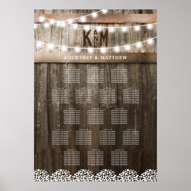 Rustik Bordplan för Bröllop 17 med Baby's Breath Poster (Framsidan)