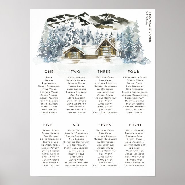 Rustik Bordsplacering för Vinterlig Bergbröllop Poster (Framsidan)