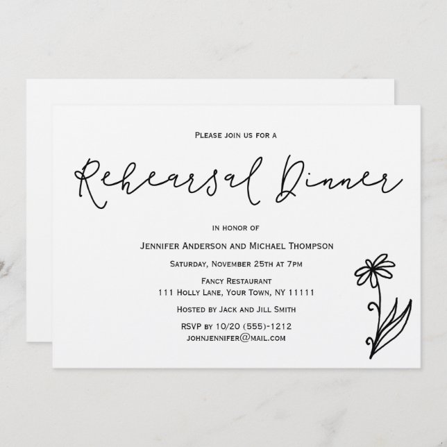 Rustik botanisk Blommigt Rehearsal Middag Inbjudningar (Fram/baksida)