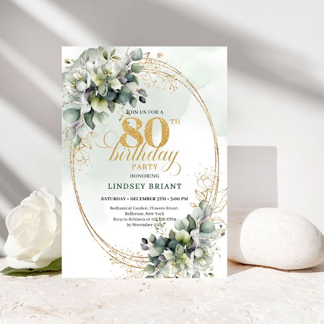 Rustik botanisk bohemisk 80-års födelsedagsinbjuda inbjudningar (Rustic Botanical Bohemian 80th Birthday Invite)