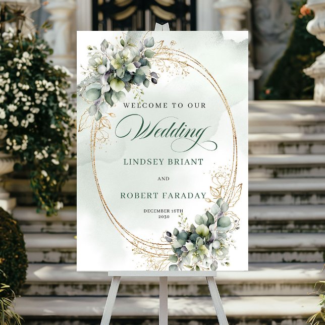 Rustik Botanisk Bröllop Välkomstskylt Guld Poster (Rustic Botanical Wedding Welcome Sign Gold)