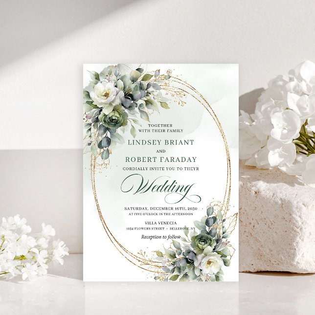 Rustik botanisk eukalyptus bröllopsinbjudan inbjudningar (Rustic Botanical Eucalyptus Wedding Invitation)