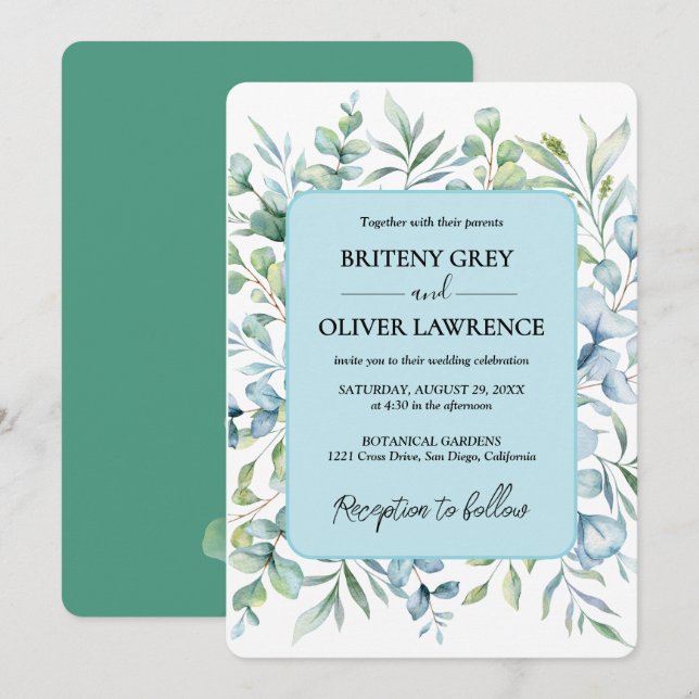 Rustik Botanisk Eukalyptus Grönska Bröllop Inbjudningar (Fram/baksida)