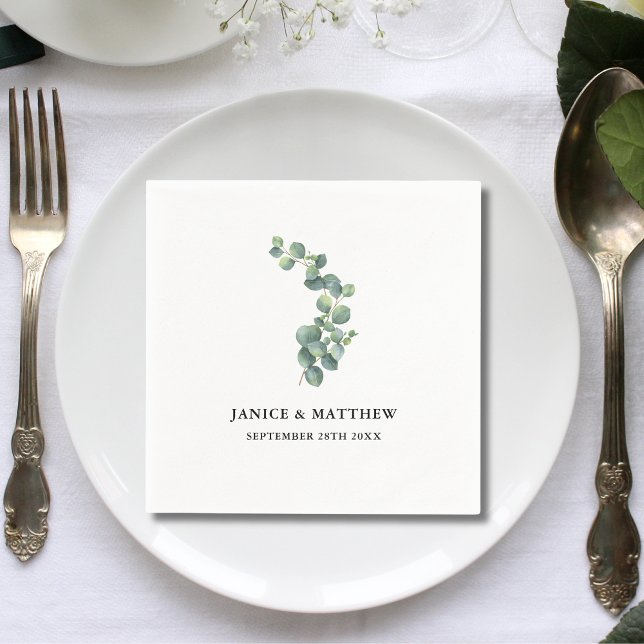 Rustik Botanisk Eukalyptus Grönska Bröllop Pappersservett (Rustic eucalyptus greenery napkins add natural charm and a personal touch to your wedding tables.)