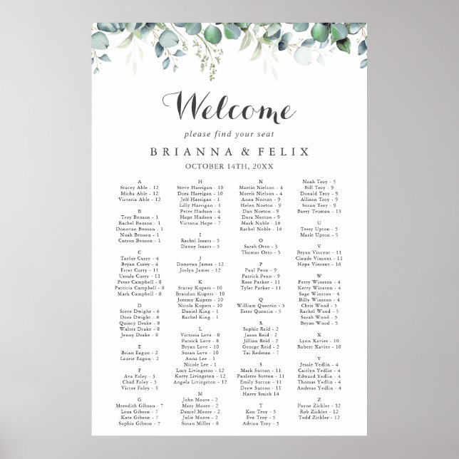 Rustik Botanisk Eukalyptus Grönska Bröllop Poster (Framsidan)