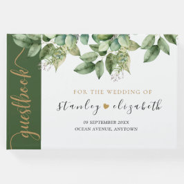 Rustik Botanisk Grönt och Guld Foliage Bröllop Gästböcker