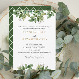 Rustik Botanisk Grönt och Guld Foliage Bröllop Inbjudningar