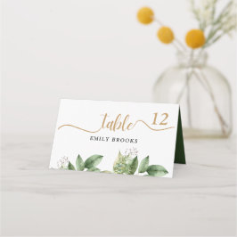 Rustik Botanisk Grönt och Guld Foliage Bröllop Placeringskort