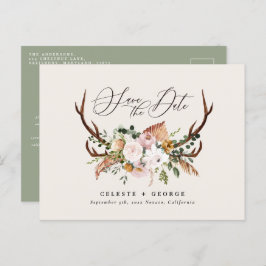 Rustik botanisk hjortbröllop elegant sagggrön meddelande vykort