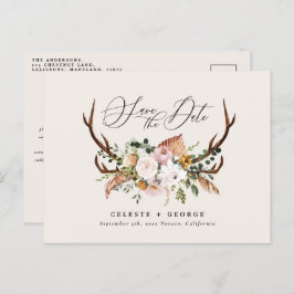 Rustik botanisk hjortbröllop elegant salvia grön meddelande vykort