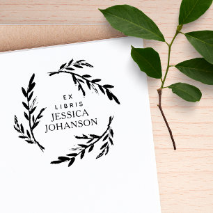 Rustik botanisk krans anpassad Ex Libris-bok Stämpel