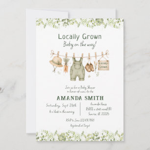 Rustik botanisk lokalt odlad baby shower  inbjudningar