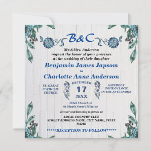 Rustik botanisk monogram specialbeställd bröllop inbjudningar