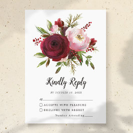 Rustik bourgogne rosafärgad blomster monogram bröl OSA kort