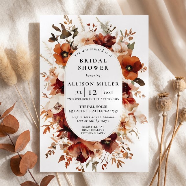 Rustik bränd orange burgunder höst bröllopsdusch inbjudningar (Rustic Burnt Orange Burgundy Fall Bridal Shower Invitation)