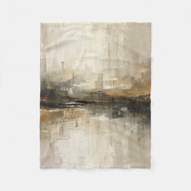 Rustik Bränd Orange Grå Svart Beige Abstrakt Konst Fleecefilt (Framsidan)