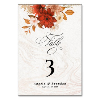 Rustik bränd orange terrakotta elegant bröllop bordsnummer