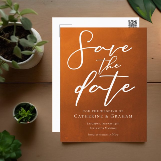 Rustik Bränd Orange Typografi Höst Spara Datum Vykort (Skapare uppladdad)