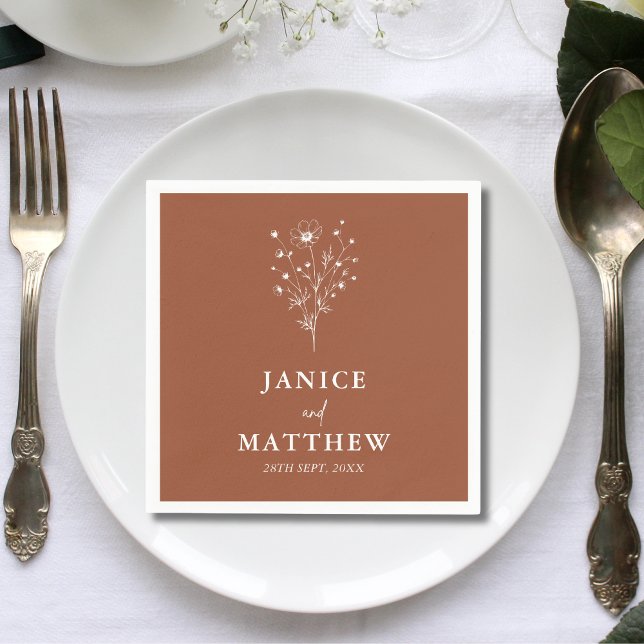 Rustik Brännorange Boho Bröllop Pappersservett (Rustic burnt orange boho wedding napkins add warm charm and a personalized touch to tables)