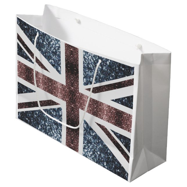 Rustik brittisk flagga röd blå gnistrar glitter (Framsidan Vinklad)