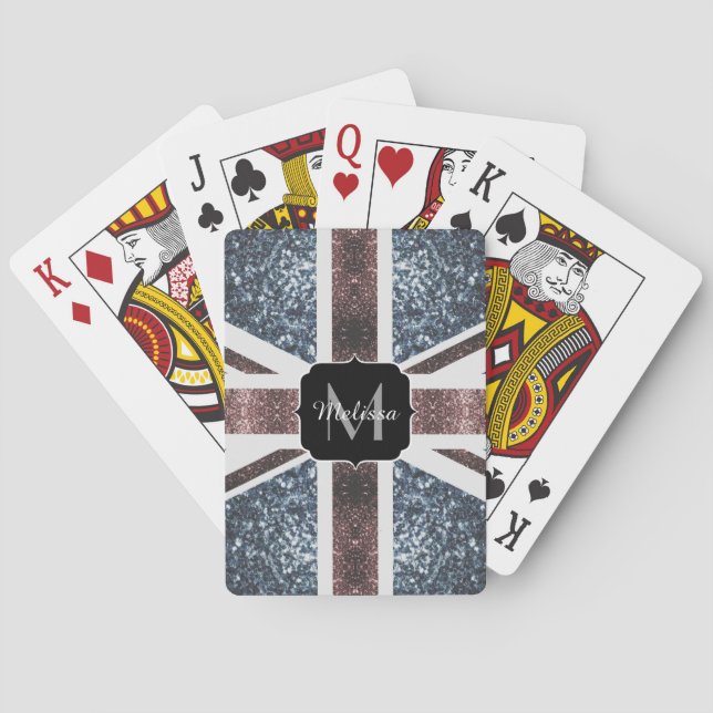 Rustik brittisk flagga röd blå gnistrar glitter Mo Casinokort (Baksidan)