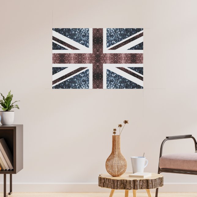 Rustik brittisk flagga röd blå gnistrar glitter poster (Vardagsrum 3)