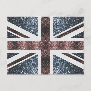 Rustik brittisk flagga röd blå gnistrar glitter vykort