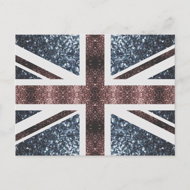 Rustik brittisk flagga röd blå gnistrar glitter vykort (Framsida)