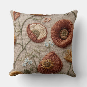 Rustik Broderad Blommig Kudd – Blommande Design Kudde