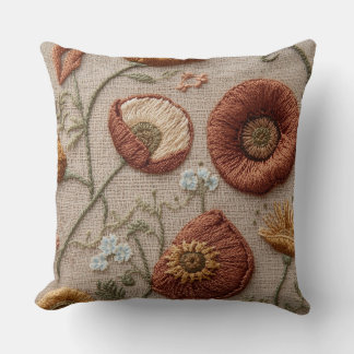 Rustik Broderad Blommig Kudd – Blommande Design Kudde