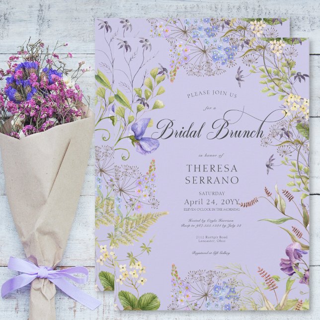 Rustik Bröllochsbrunch med Violetta Salvia Vildblo Inbjudningar (Rustic Purple Sage Wildflower Purple Bridal Brunch Invitation)