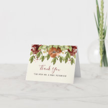 Rustik bröllöms-tackkort med maroon blommotiv