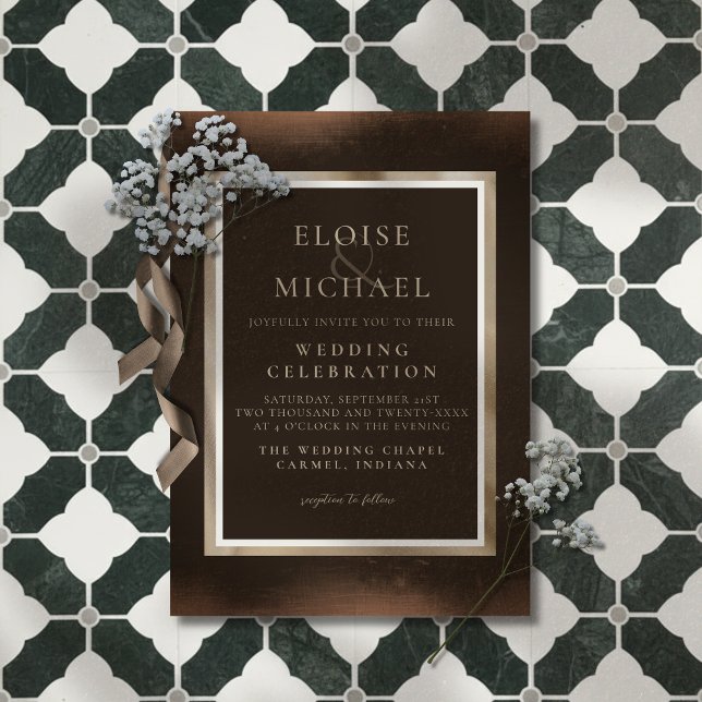 Rustik Bröllop i Kopparbrun Ton Inbjudningar (Announce your big day in a sophisticated style with this Rustic Copper Brown Wedding Invitation! )