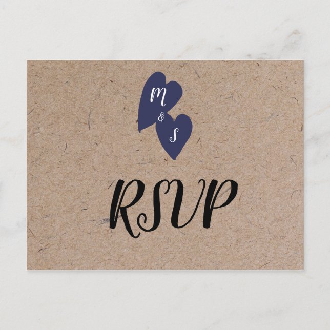 Rustik Bröllop | Kraft  Monogram  Matval  RSVP Vykort (Framsida)